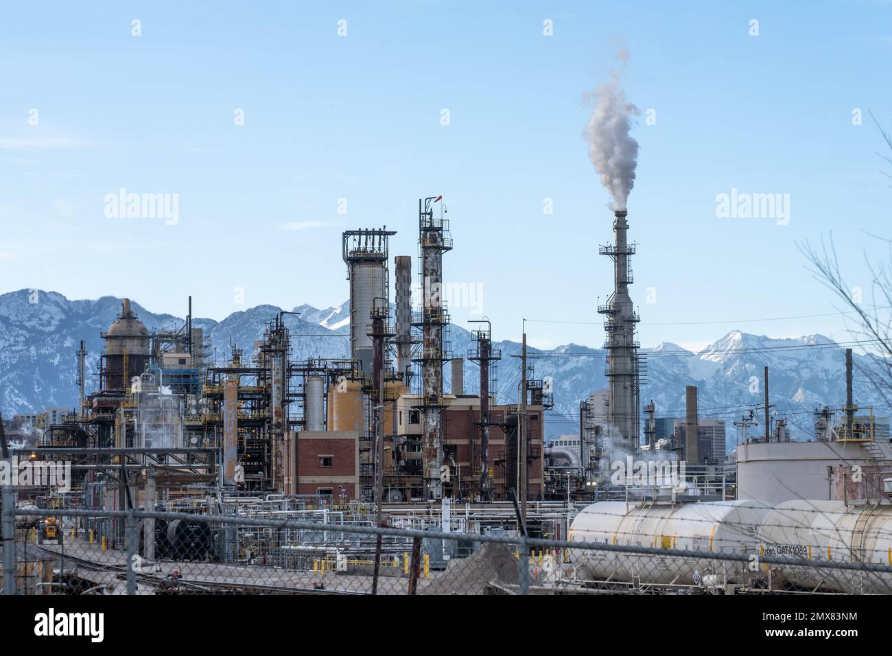 Petroleum processing towers in oil refinery near Salt Lake City, Utah
