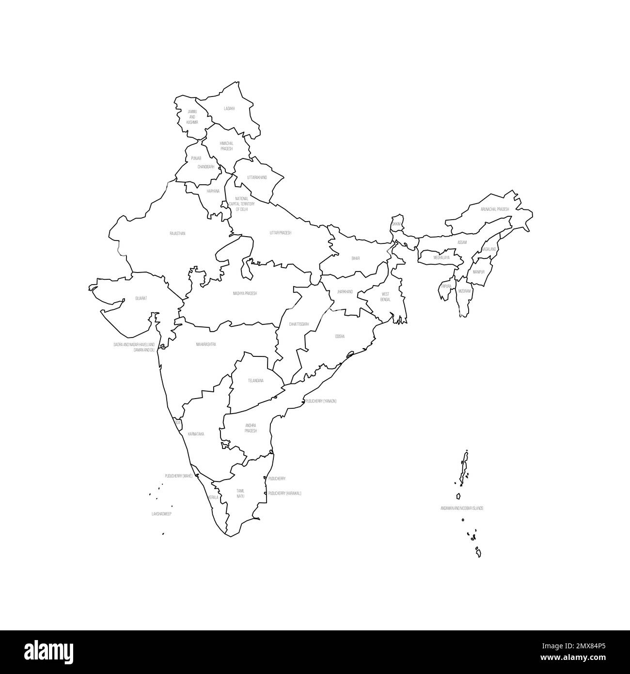 India political map of administrative divisions Stock Vector Image