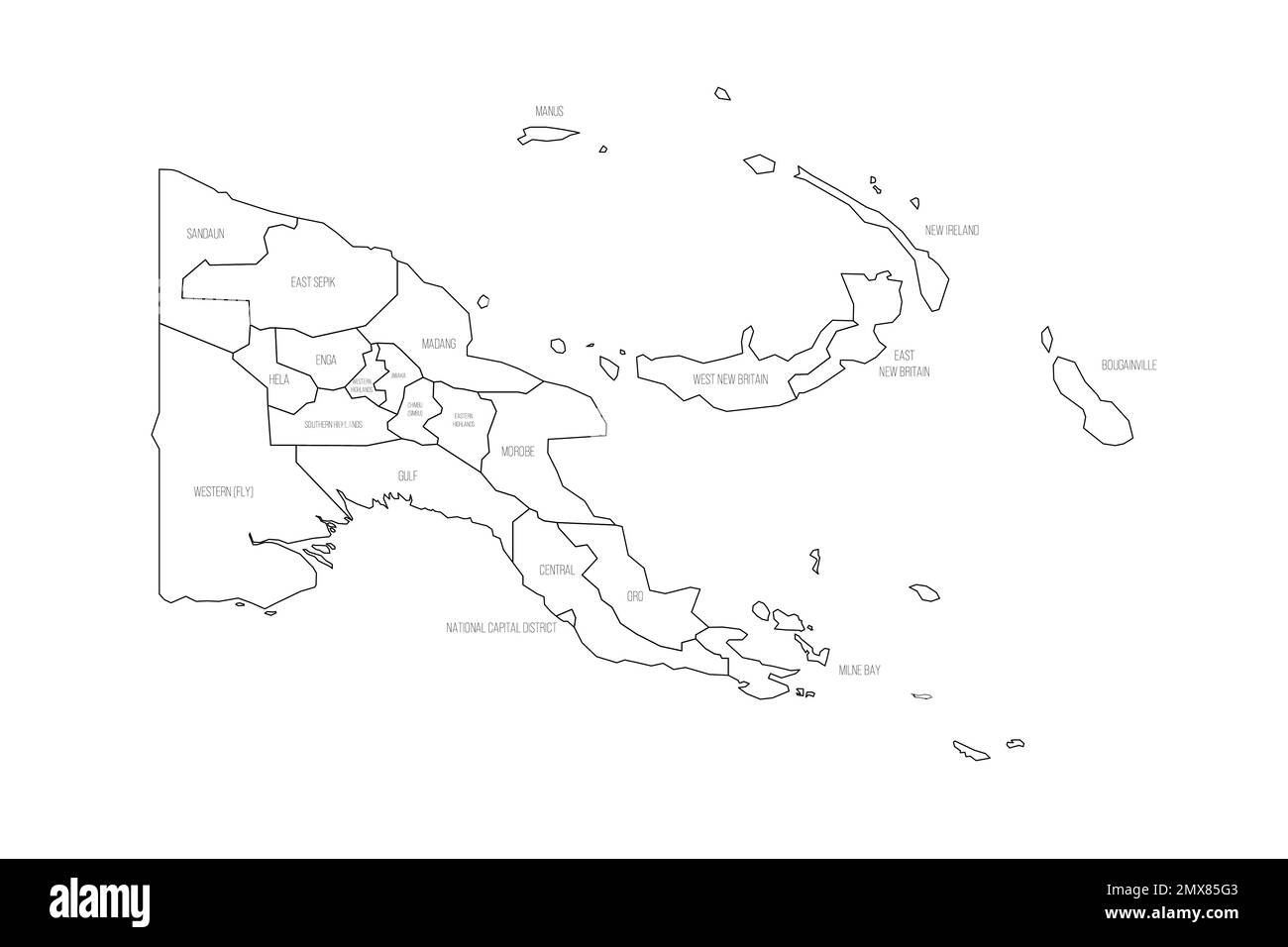 Papua New Guinea political map of administrative divisions Stock Vector
