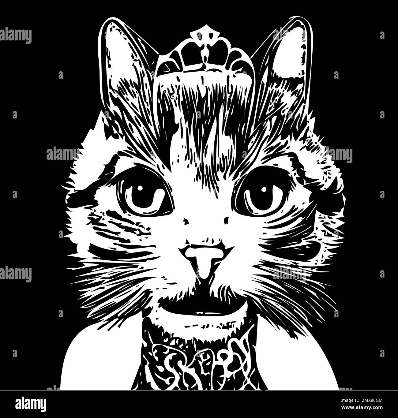 Cat character outlines. Royal character pet with diadem and a princely charisma. Outlines for coloring. Stock Vector