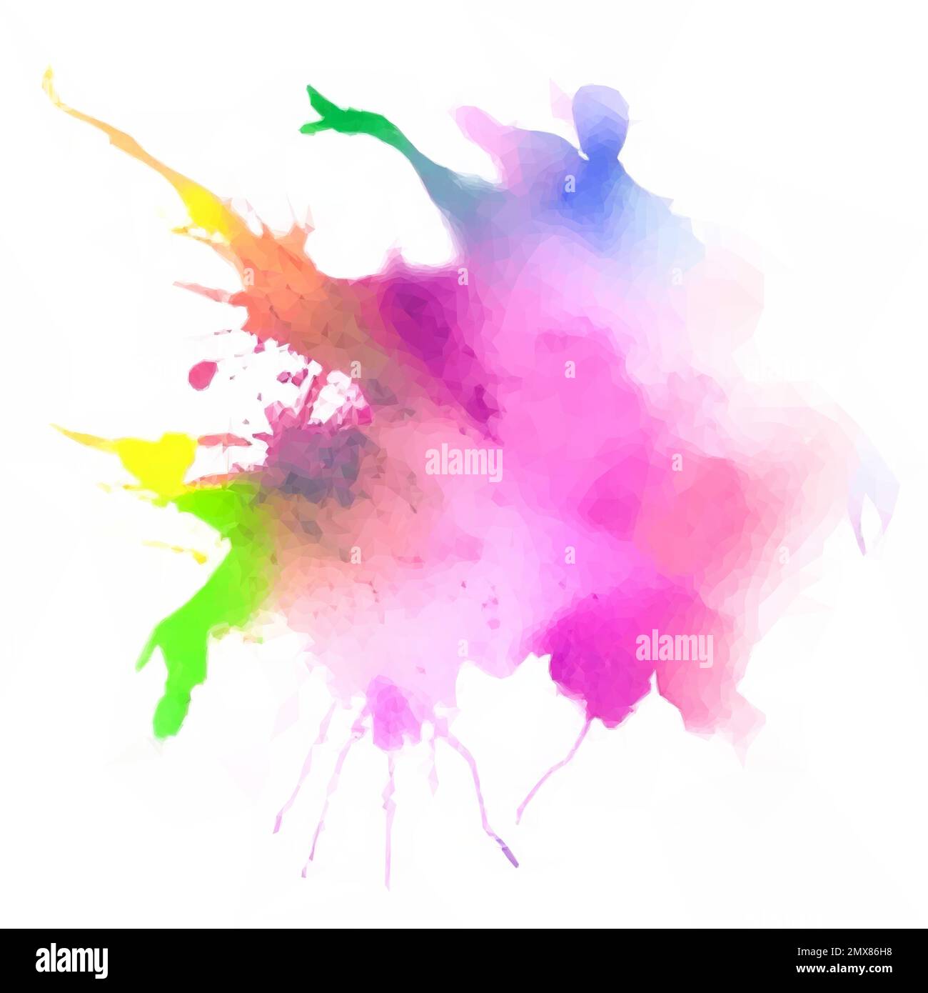 Blob of watercolor rainbow colors. Mixed media vector consists of watercolor illustration and low poly art. Stock Vector