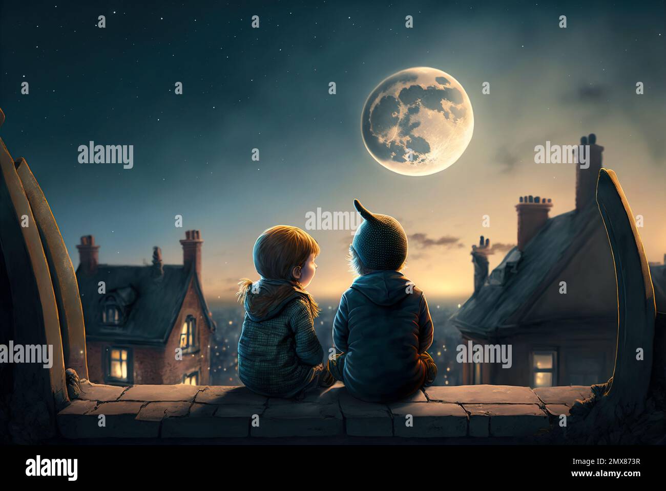 Boy silhouette sitting on roof hi-res stock photography and images - Alamy