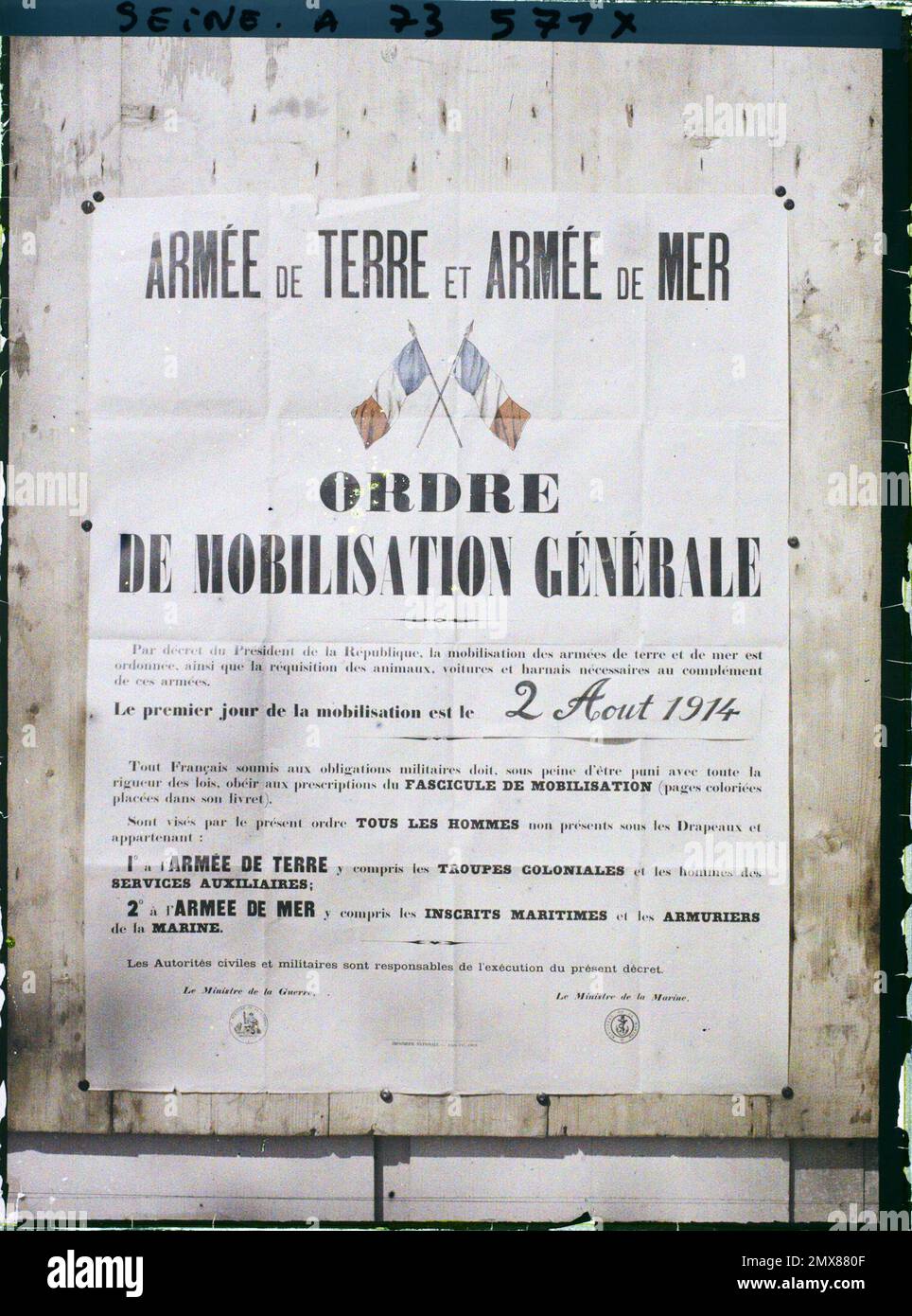 Paris, France displays the general mobilization of August 2, 1914 Stock ...