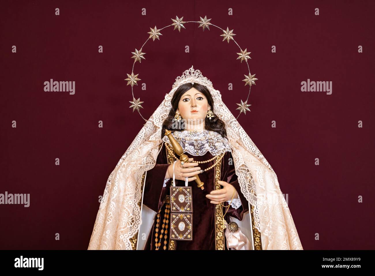 Image of the Virgen del Carmen, Virgin of Carmel, patron saint of sailors, inside of the Ermita de la  Soledad, hermitage of solitude, in Huelva, Spai Stock Photo