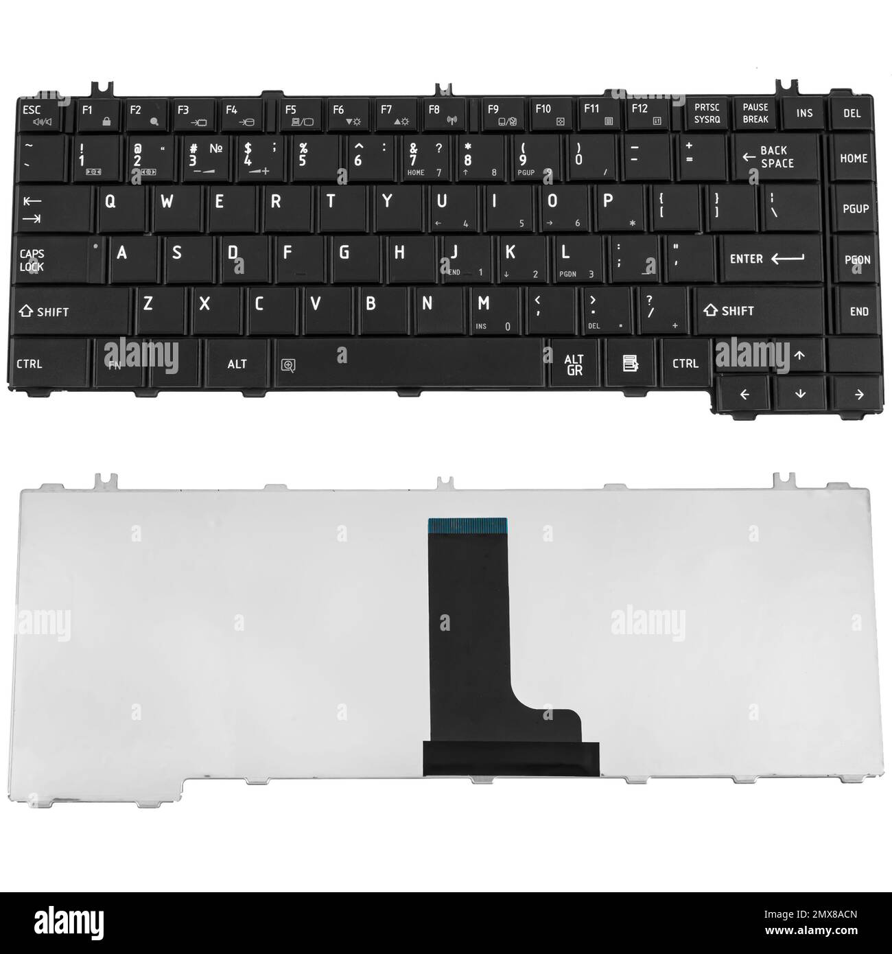 laptop keyboard, laptop spare part, view from two sides, isolated on