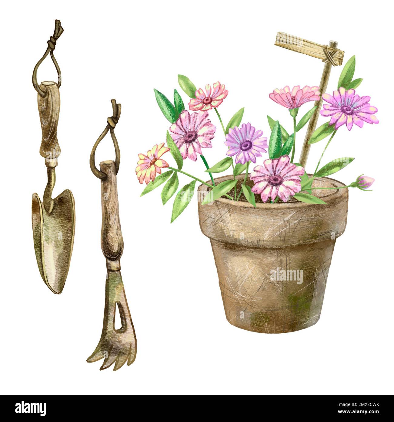 Illustration of a set with gardening tools. High quality illustration