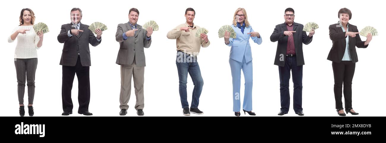 group of successful business people with money isolated Stock Photo - Alamy
