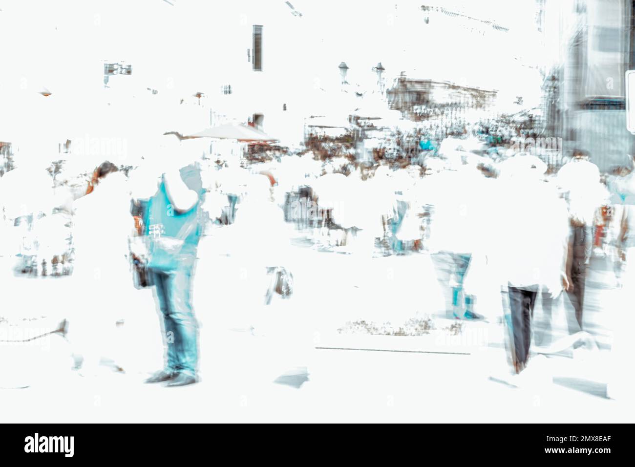 Abstract blurred silhouettes of unrecognizable people walking in city ...