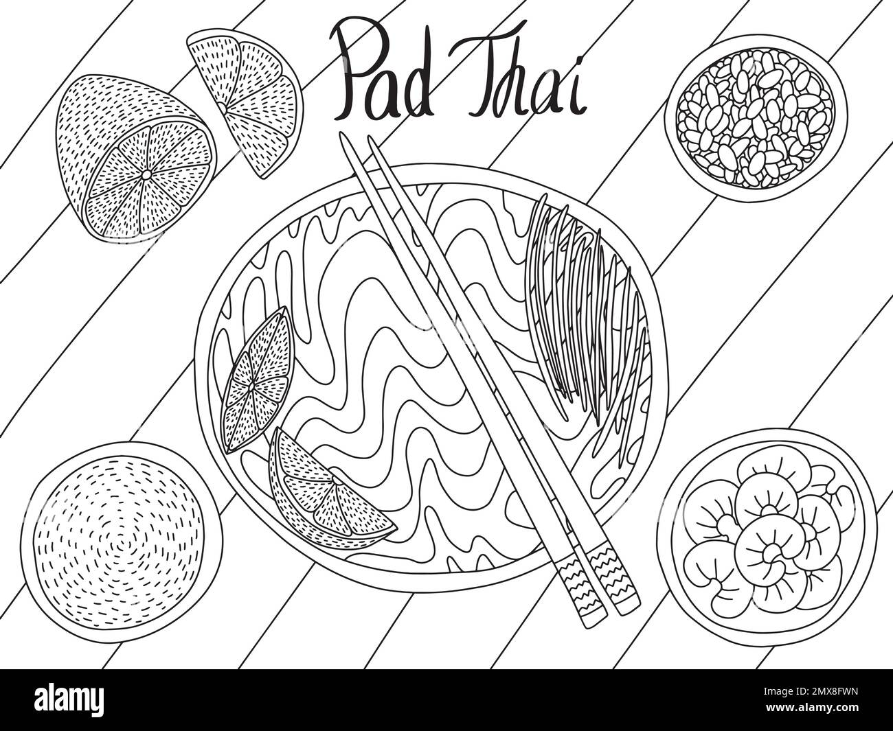 Vector pad Thai noodles sketch Stock Vector