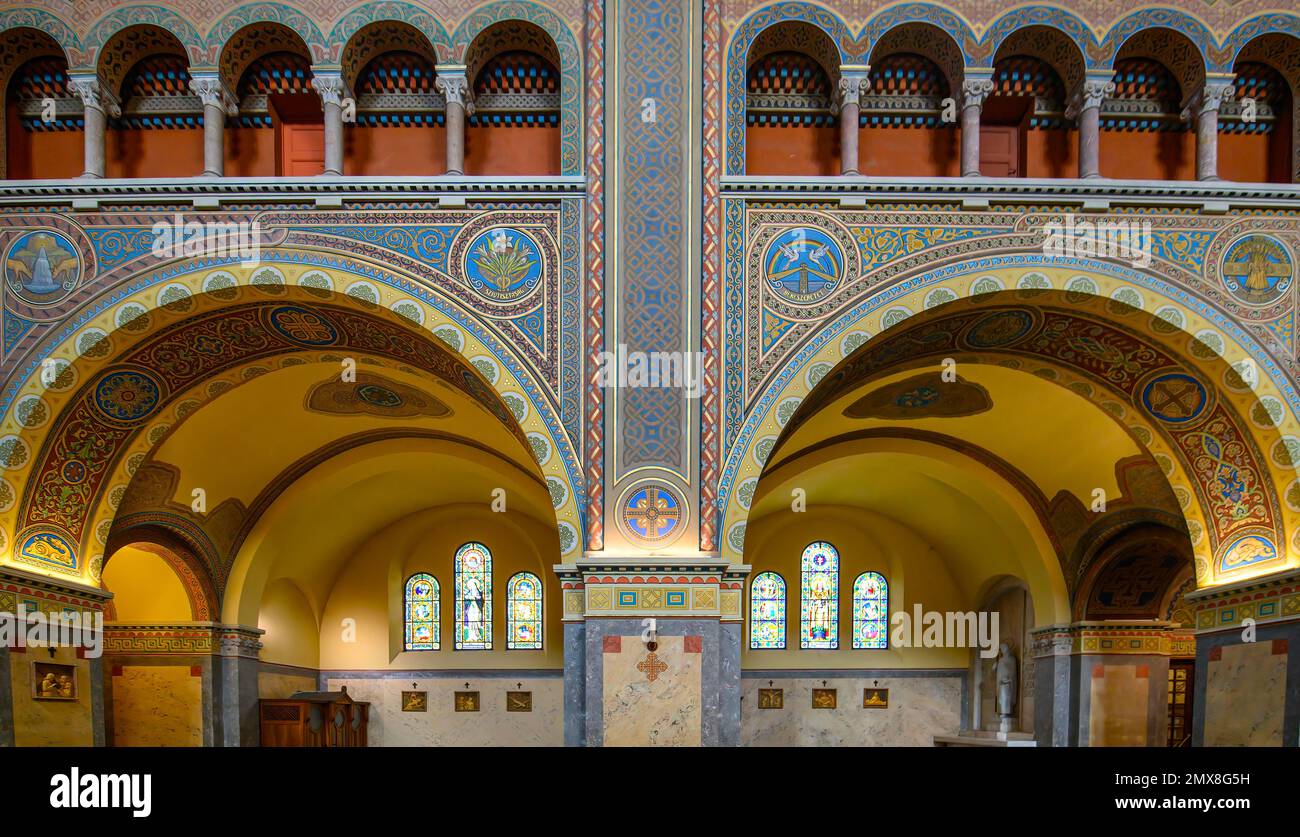 Szeged, Hungary. Interior of The Votive Church and Cathedral of Our Lady of Hungary Stock Photo