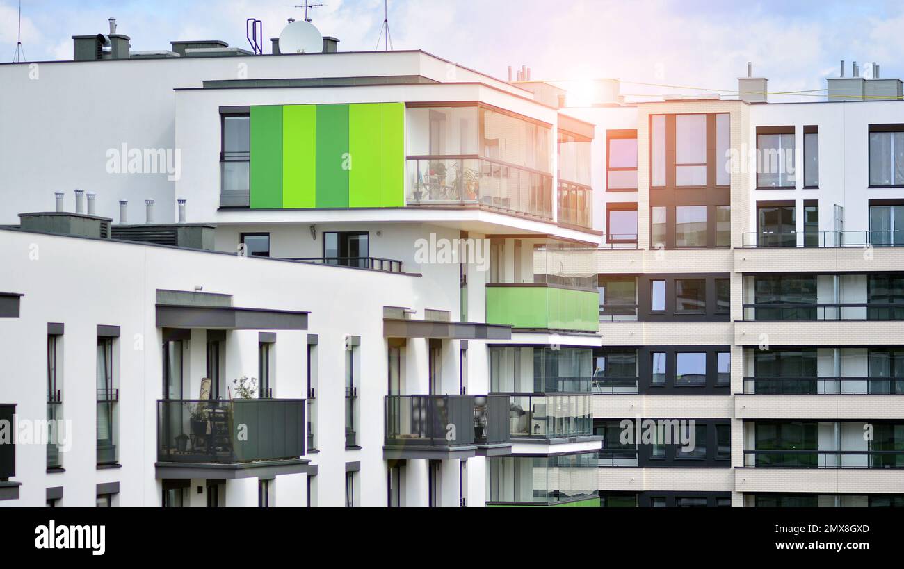 Apartments in residential complex. Housing structure at modern house