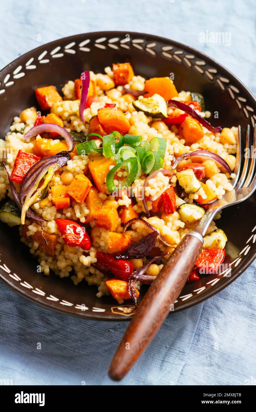Moroccan Couscous with Roasted Vegetables and Chickpeas Stock Photo Alamy