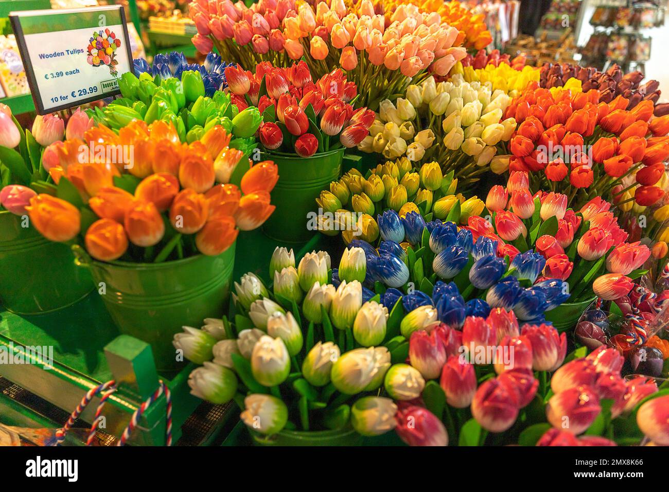 The flower shop in  Amsterdam Airport Schiphol. Tulip is the symbol of Netherlands. Souvenirs from Netherlands. Stock Photo
