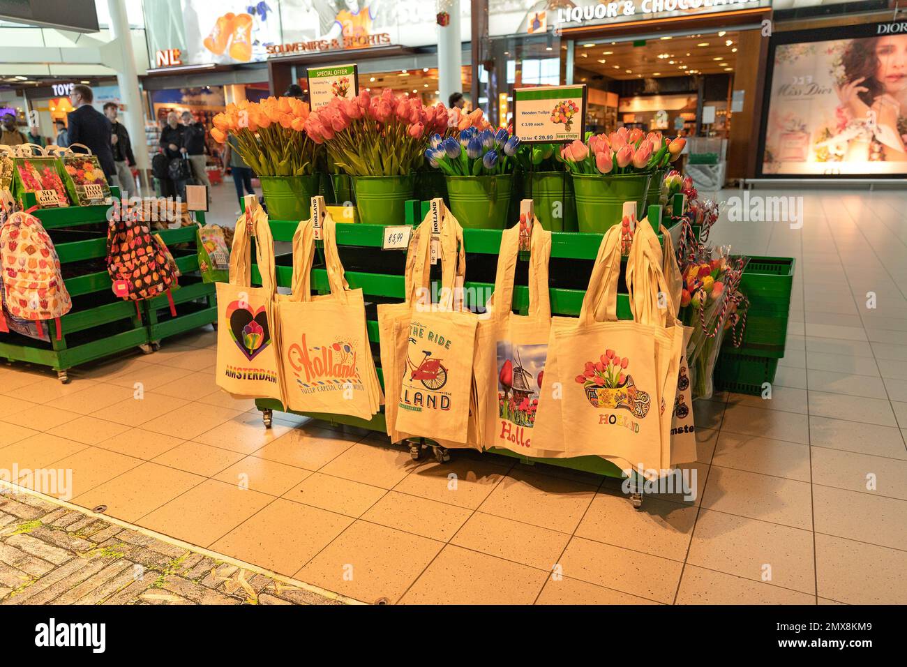 The flower shop in Amsterdam Airport Schiphol. Tulip is the symbol of