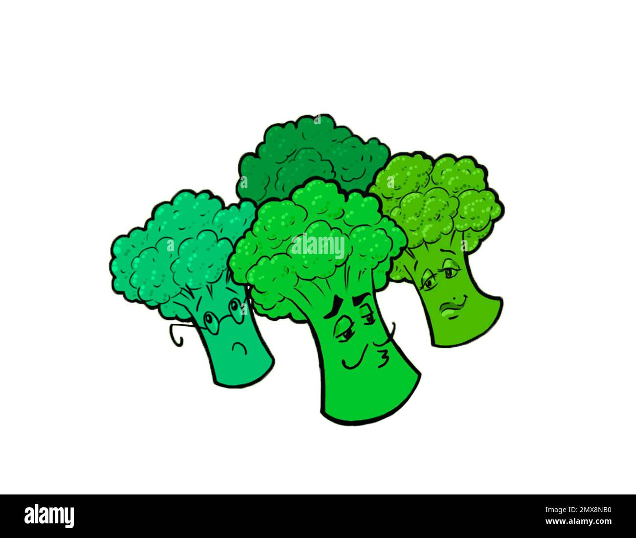Art humor characters broccoli family. High quality illustration Stock
