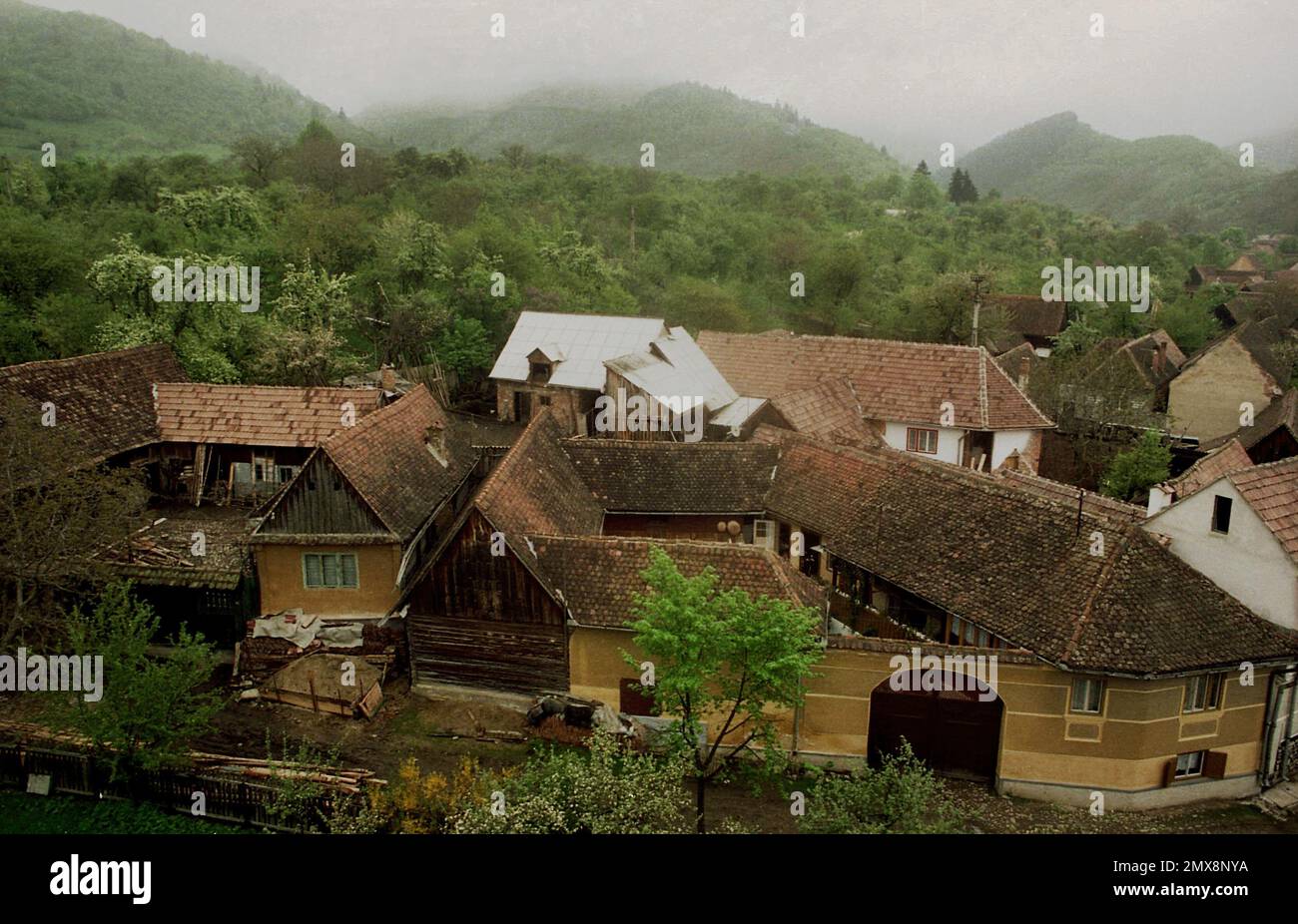 Sibiu County, Romania, approx. 1999. Typical Saxon homesteads in a ...