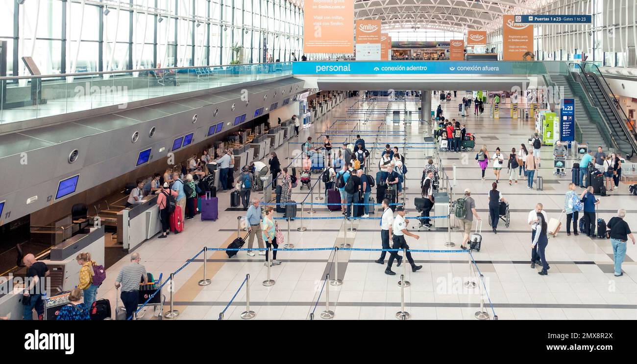 Check-in and departures hall Ezeiza Airport, Buenos Aires, Argentina Stock Photo