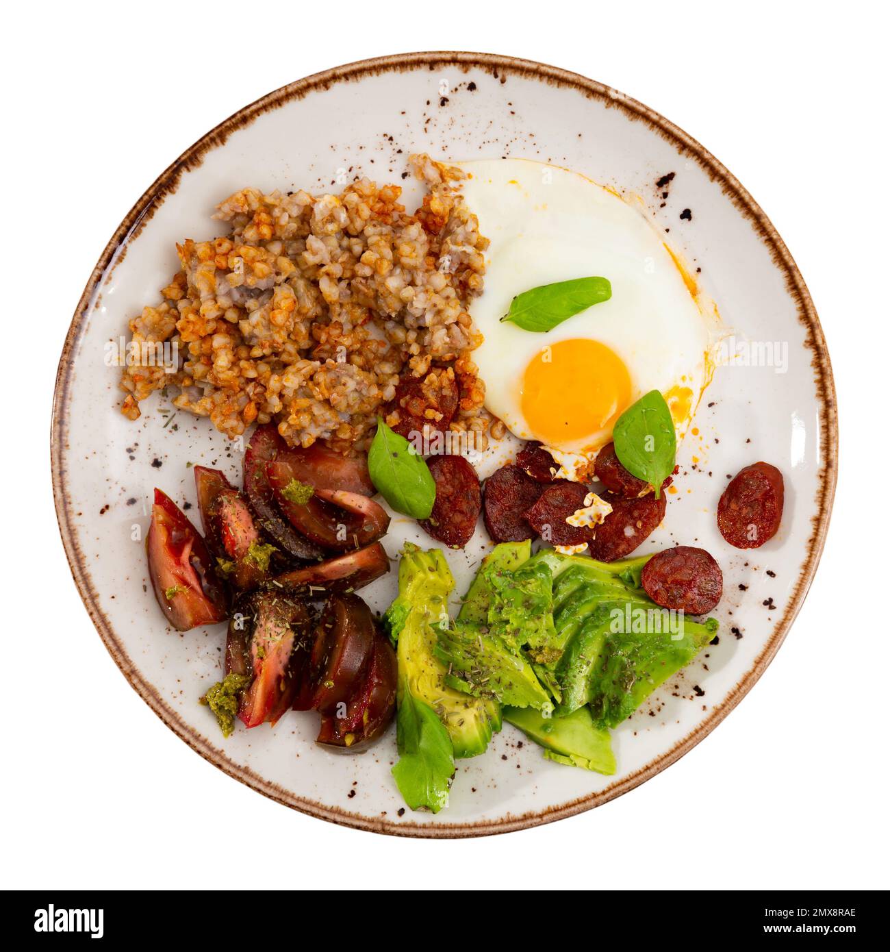 Delicious breakfast made from buckwheat, sun-dried tomatoes, avocado ...
