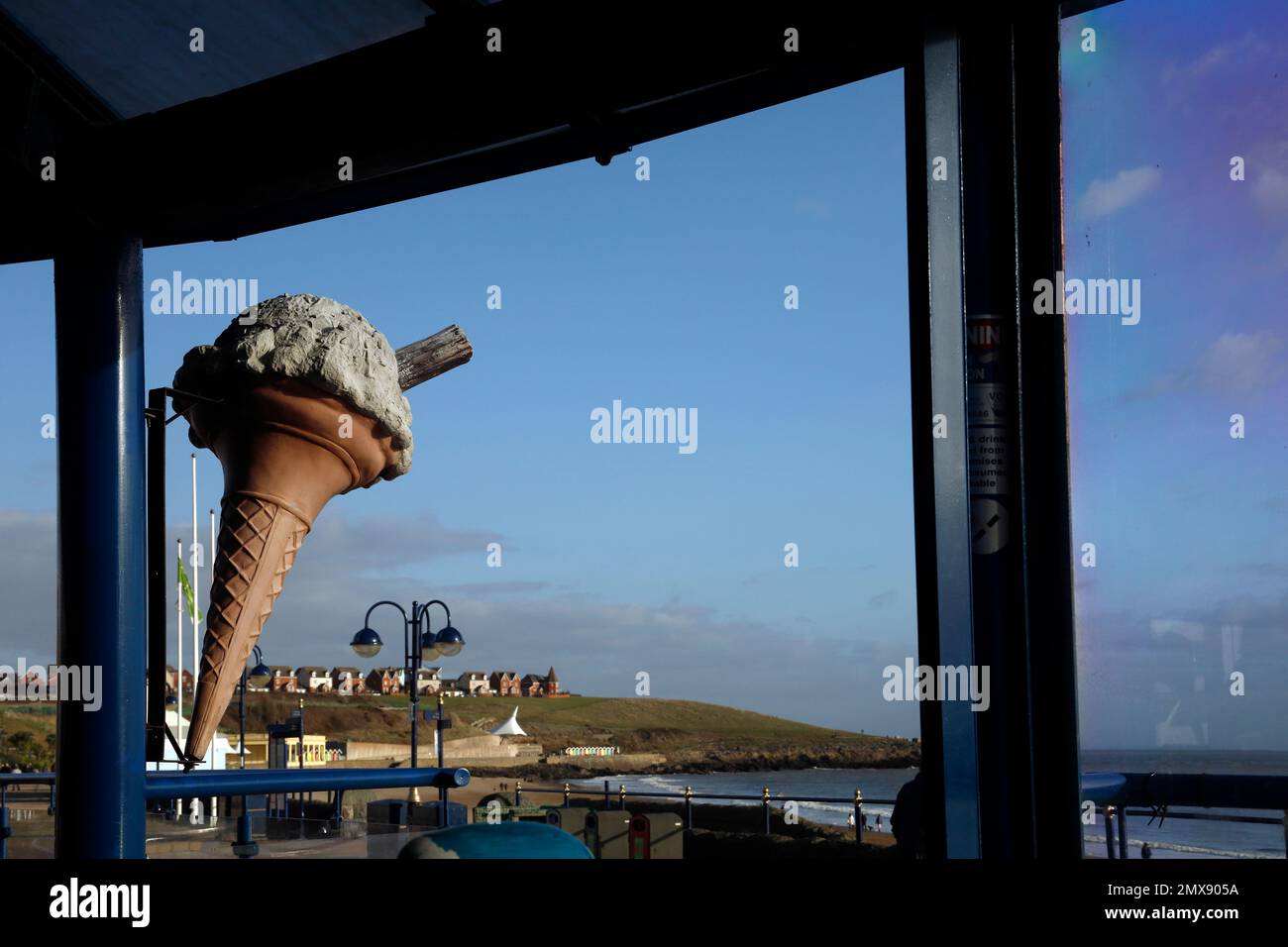 Giant ice cream cone sign at Barry Island. January 2023. Winter Stock