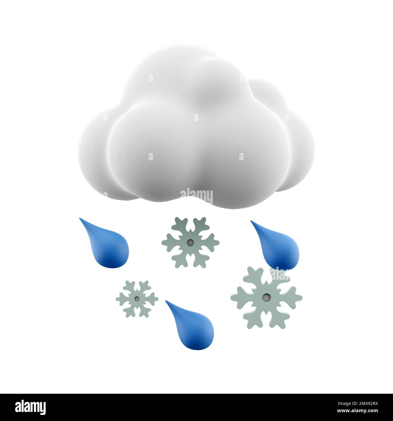 3d rendering cloud and rain with snow icon. 3d render snowly rainy ...