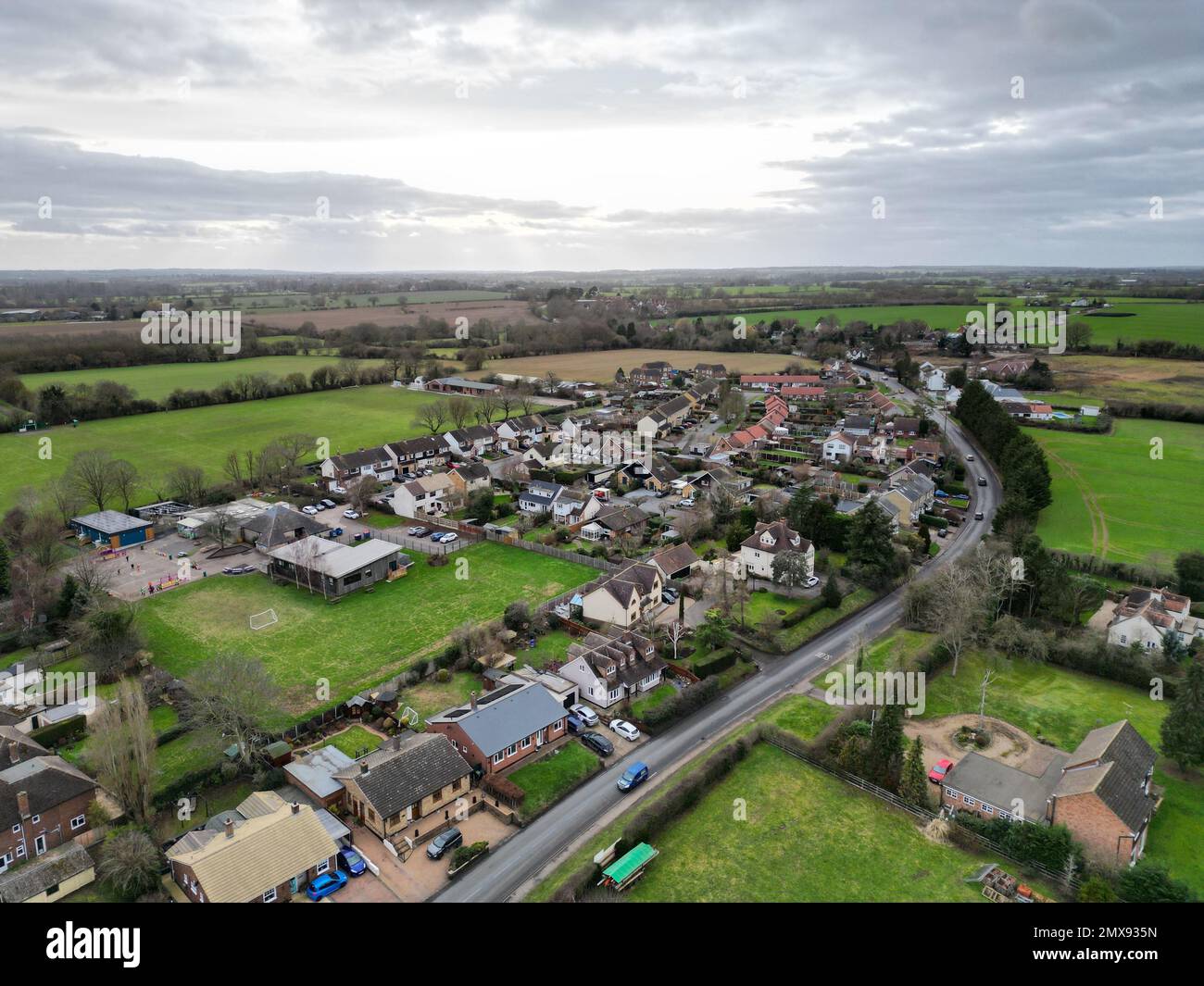 Fyfield ,small village  street and houses Essex UK  Drone, Aerial, view Stock Photo
