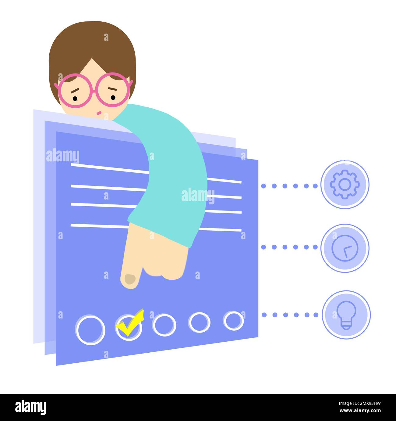 Checkbox Exam Student choosing answer from checkbox on virtual screen. Distant exam ...