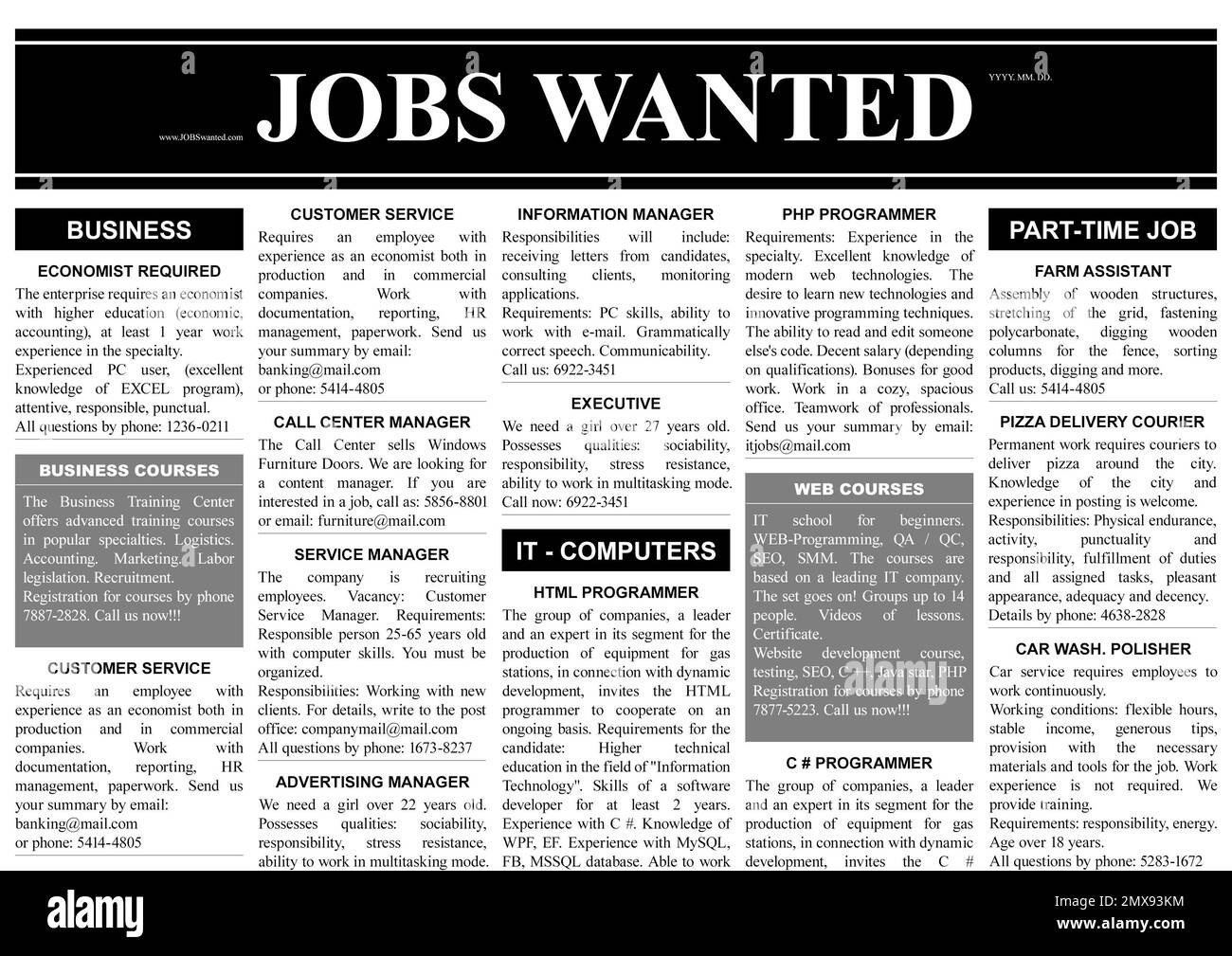 Job advertisements newspaper Black and White Stock Photos & Images - Alamy