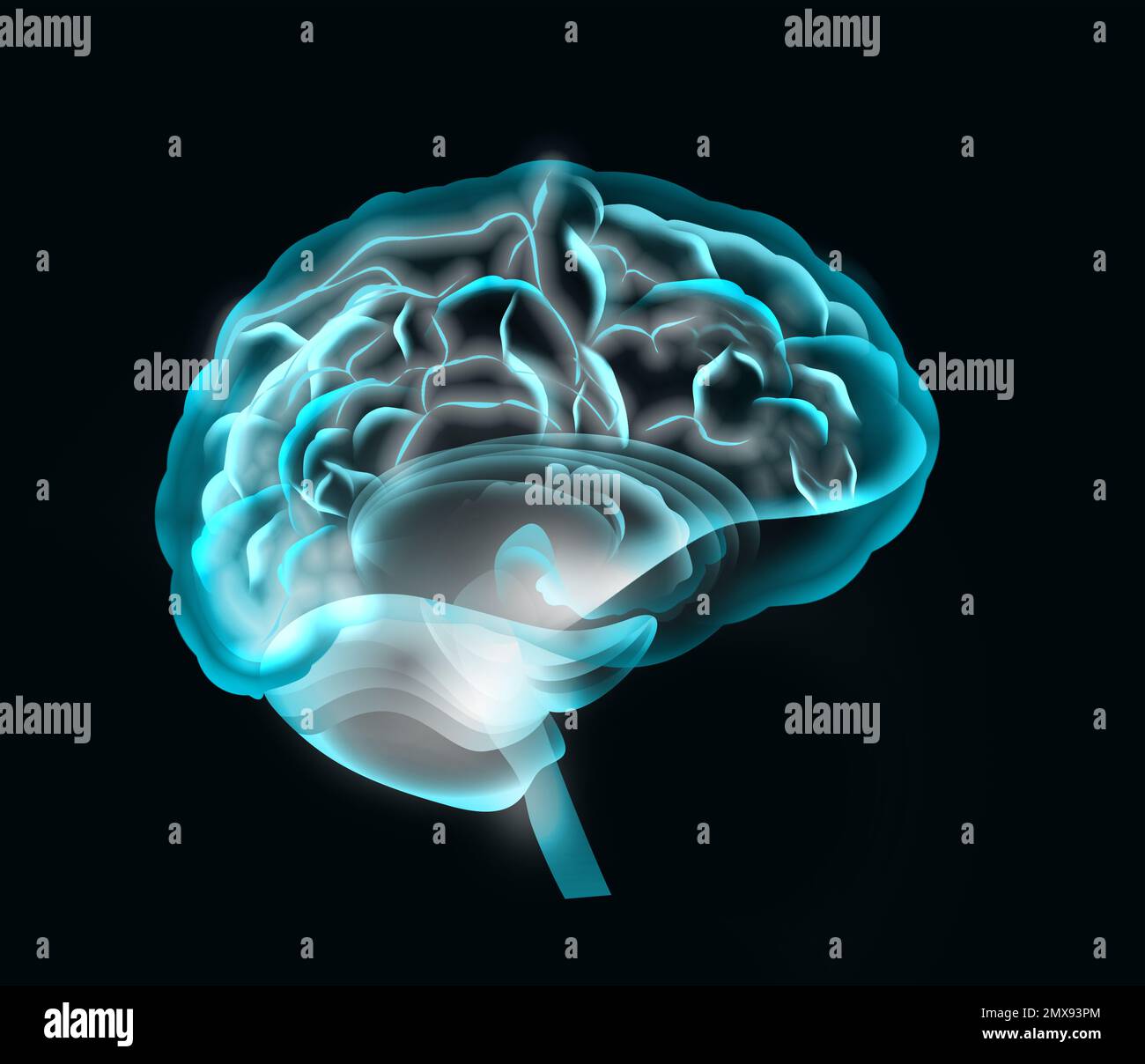 Illustration of human brain on black background Stock Photo - Alamy