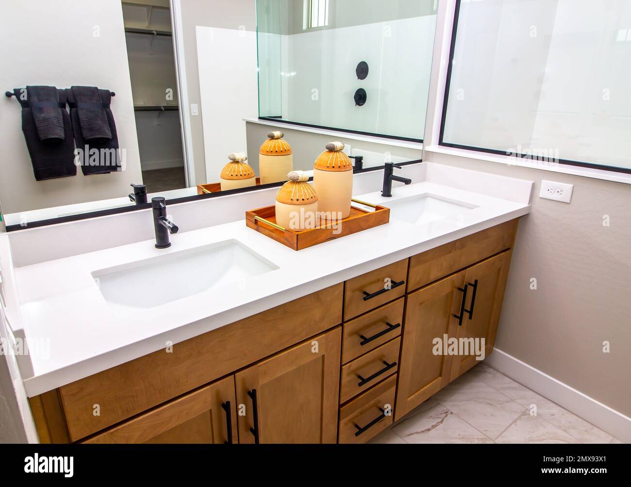 Dual Vanities In Master Bathroom Stock Photo Alamy