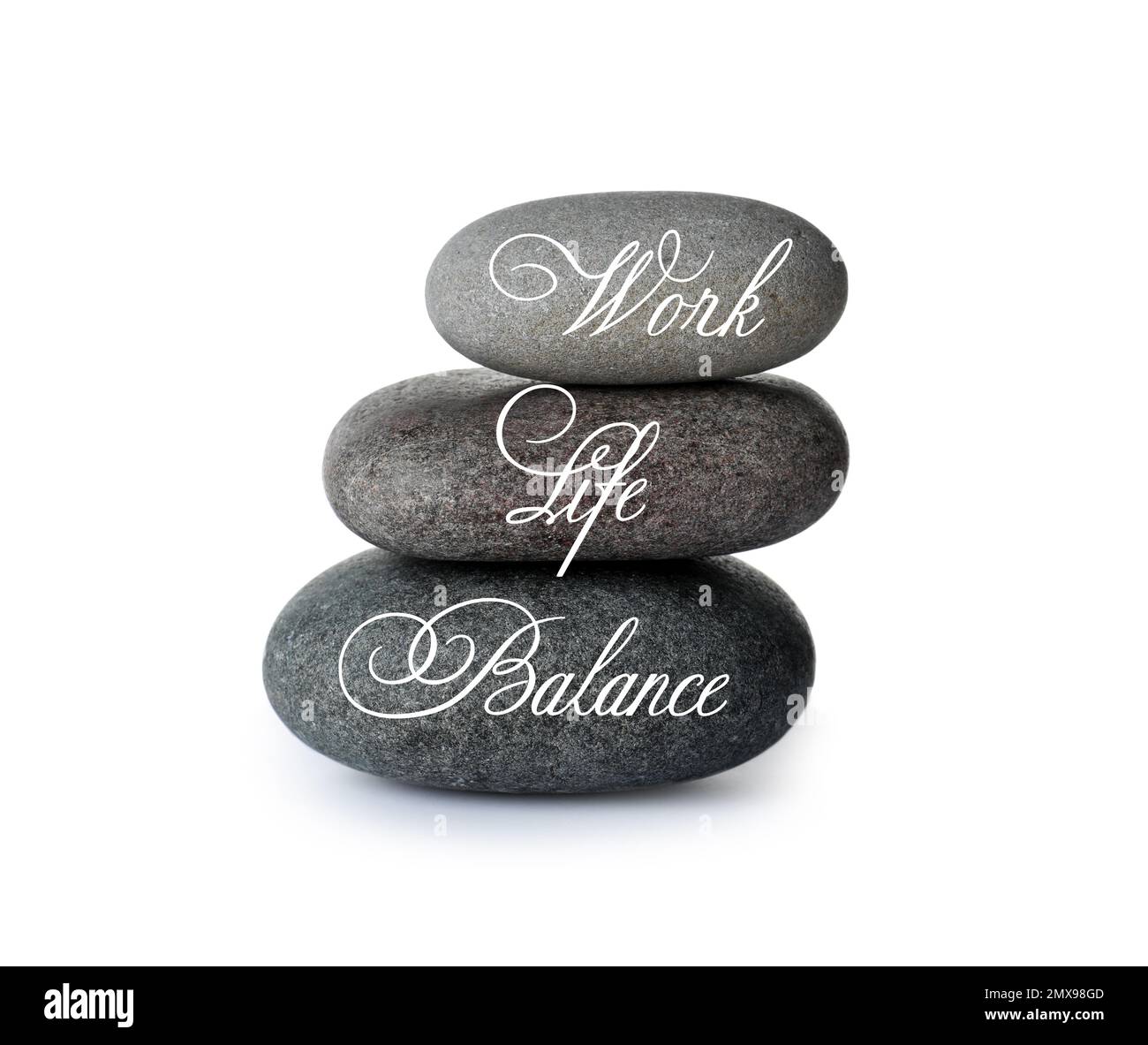 Work-life balance concept. Stacked stones on white background Stock Photo