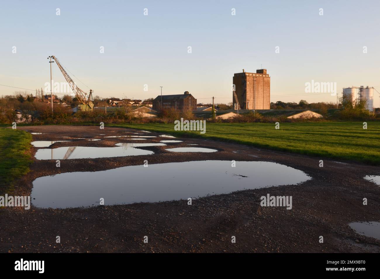 Large puddles, Sharpness, Gloucestershire, England, UK Stock Photo