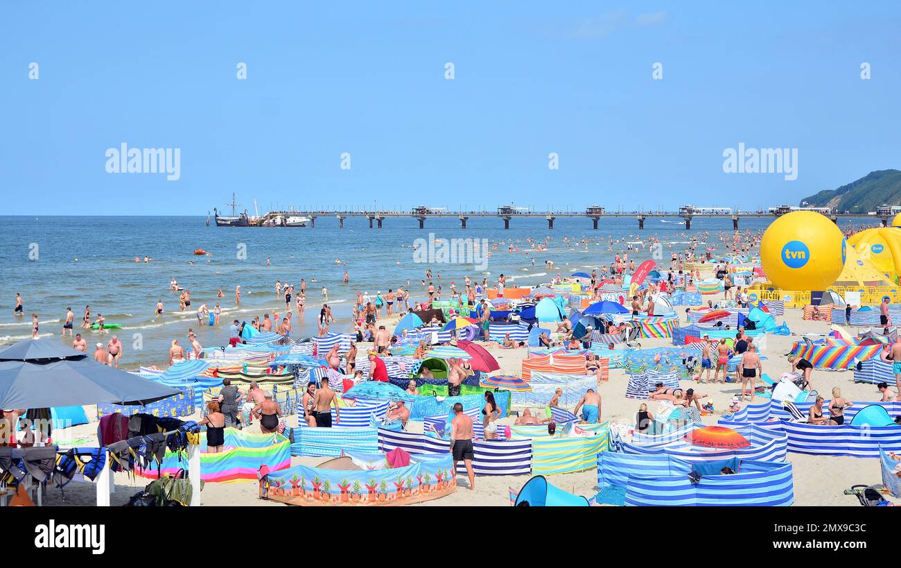 Sunbat Miedzyzdroje, Poland. 22 July 2021. View of the beach. Tourists ...