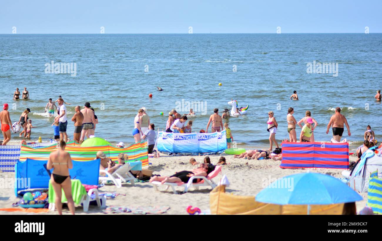 Sunbat Miedzyzdroje, Poland. 22 July 2021. View of the beach. Tourists ...