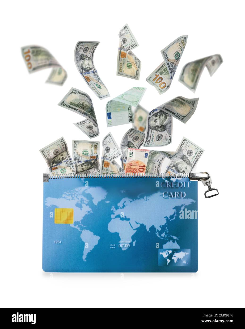 Credit card as wallet and money on white background Stock Photo - Alamy