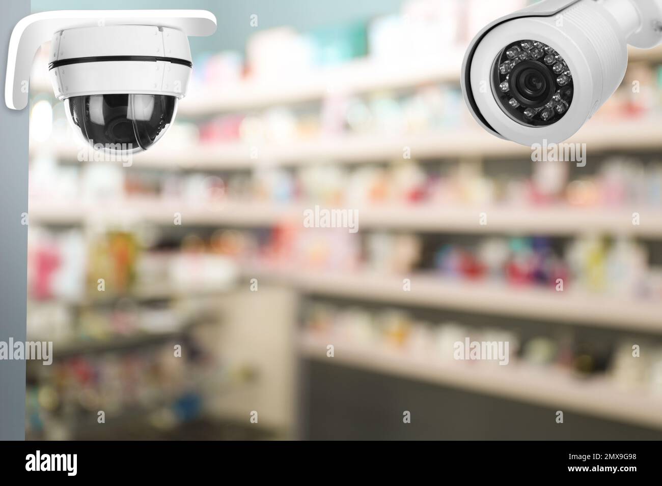 Modern CCTV security cameras in shop. Guard equipment Stock Photo Alamy