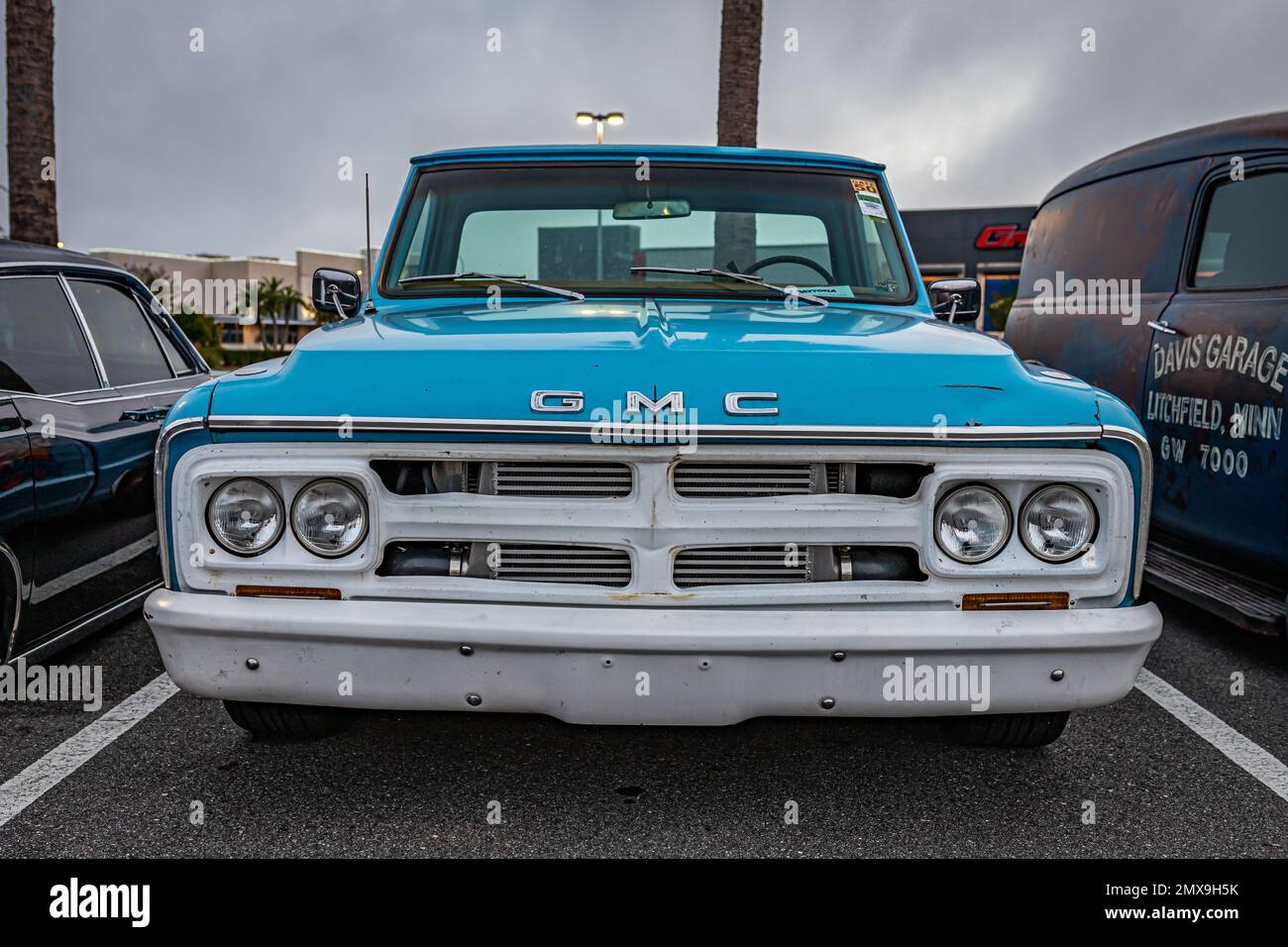 Daytona Beach, FL - November 26, 2022: Low perspective front view of a 1969 GMC C1500 Half Ton Pickup Truck at a local car show. Stock Photo