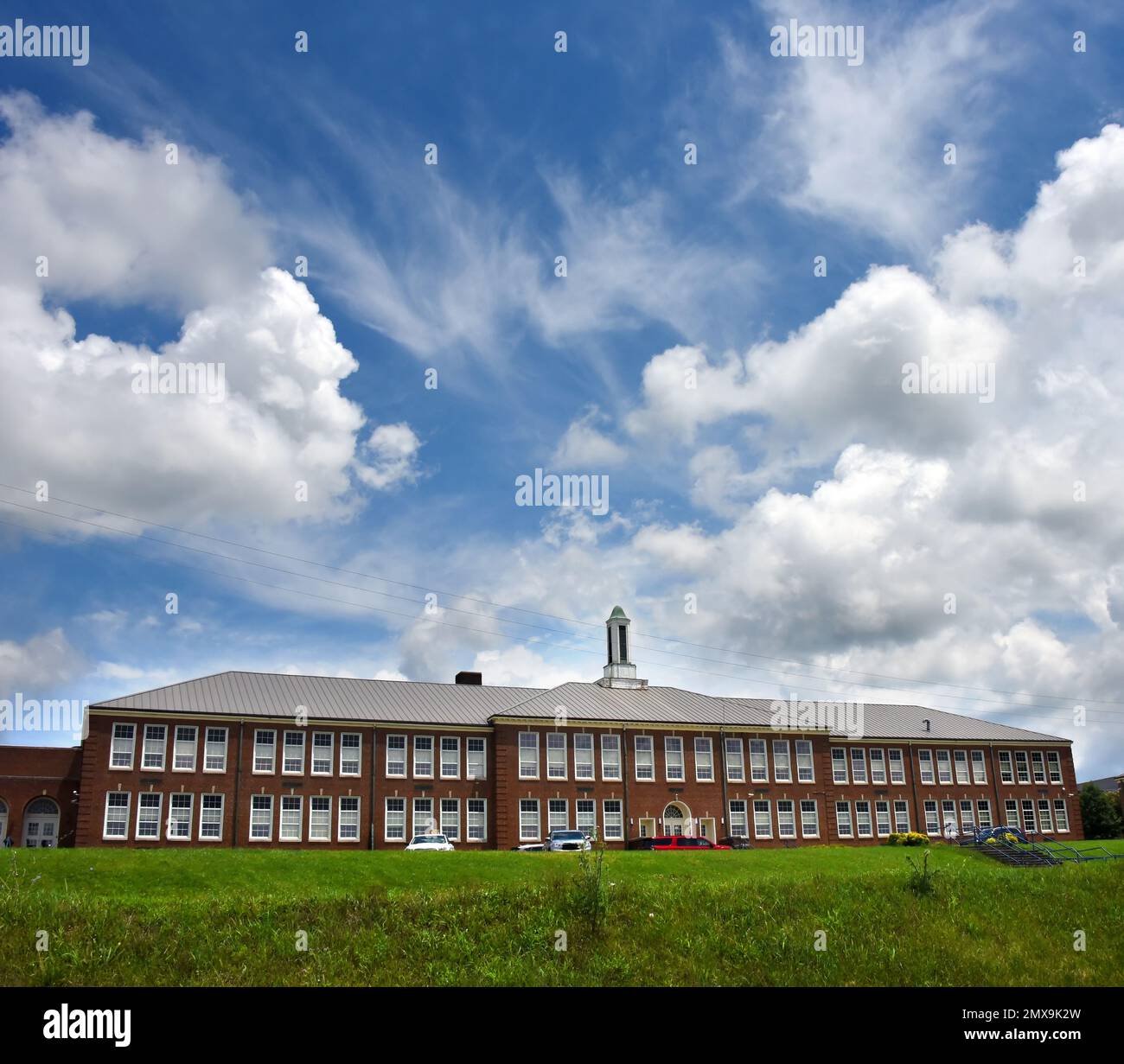 Two story, red brick building houses the Castlewood High School and