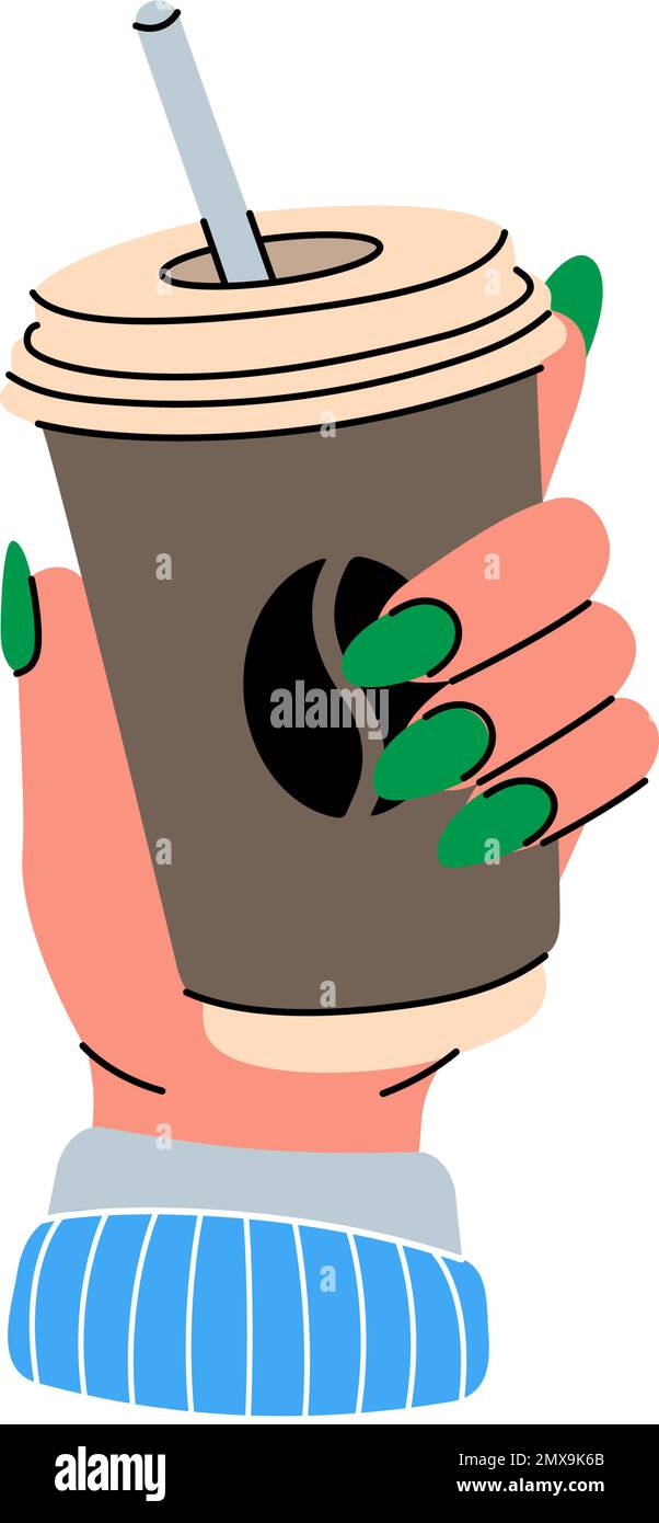 Hand with coffee cup. Mug with coffee or tea. Human hand holding drink ...