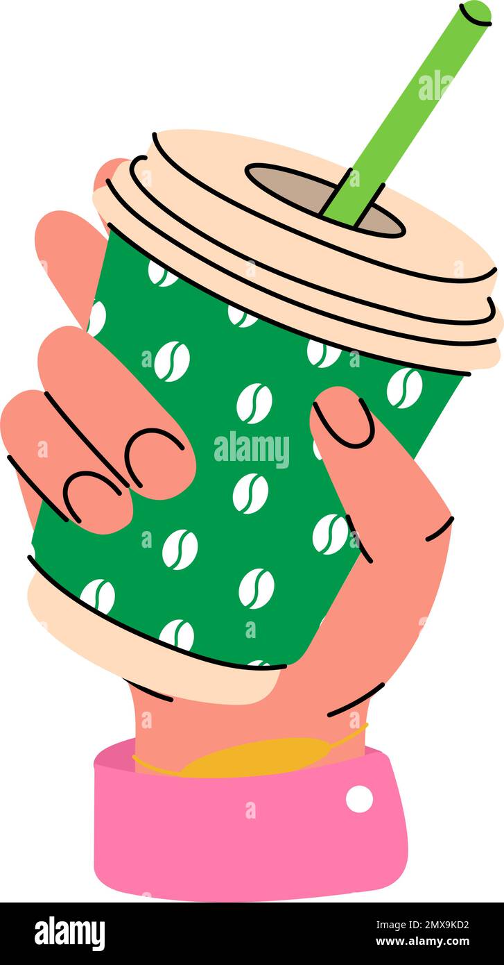Human hand holding drink cup. Mug with coffee or tea. Coffee break ...