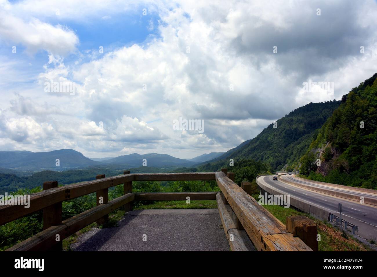 Highway 23, near Norton, Virginia, curves around mountain near the James Robinson Memorial
