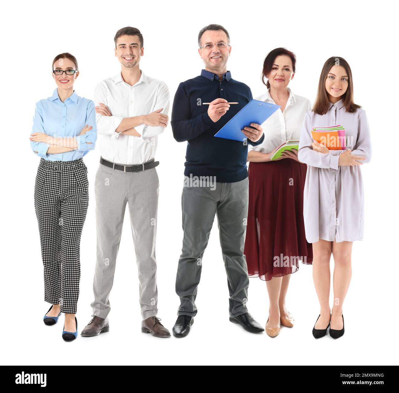 Group of different teachers on white background Stock Photo Alamy