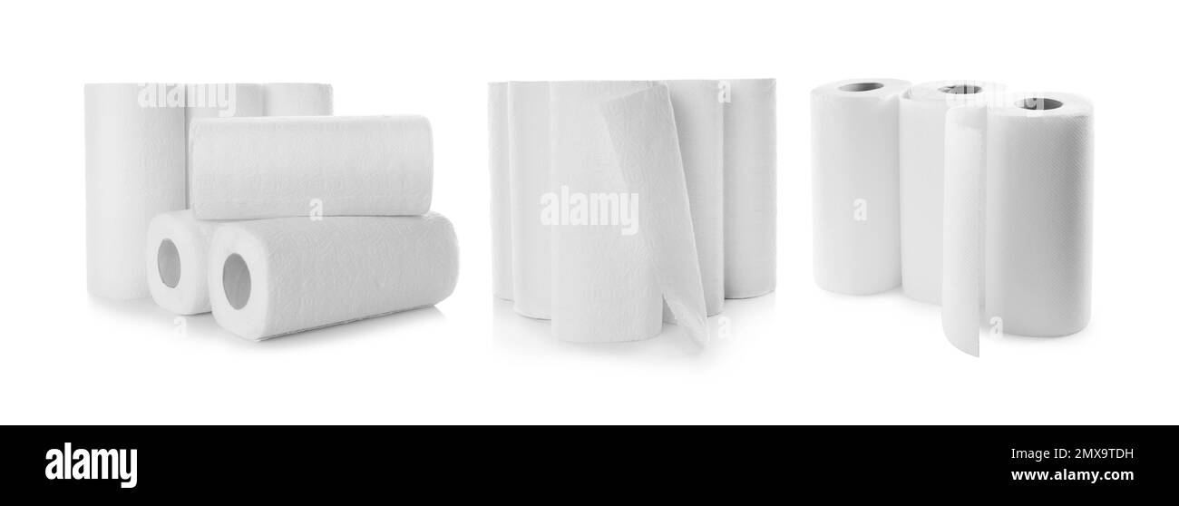 Set of paper towels on white background. Banner design Stock Photo