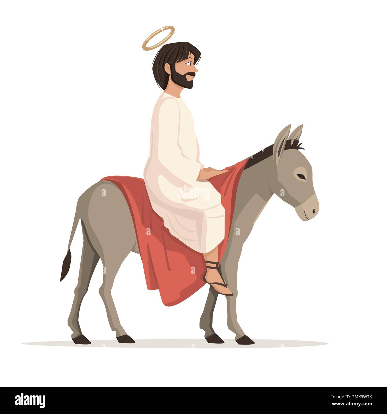 Jesus riding in donkey. The triumphal entre into Jerusalem. Vector illustration Stock Vector