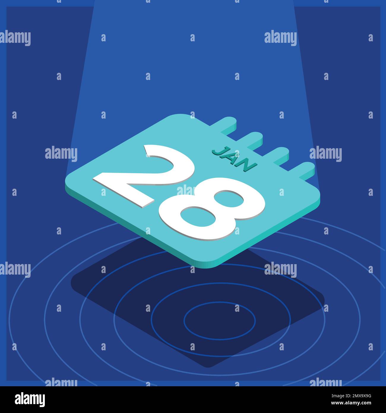 Blue 3D calendar floating with spotlight January 29th Stock Vector