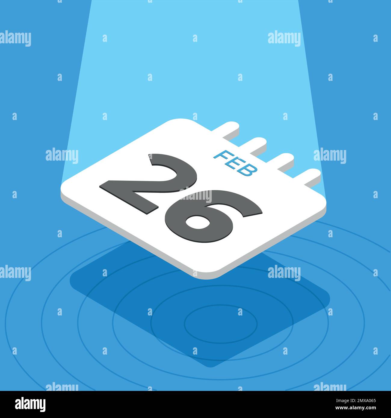 February 26 - 3D calendar floating with spotlight on blue background ...
