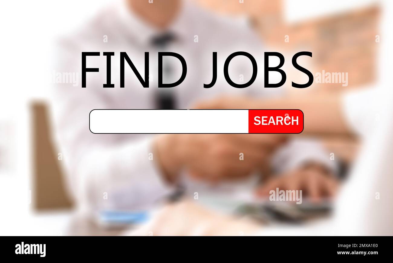 Job hunting. Search bar and people shaking hands on background Stock Photo