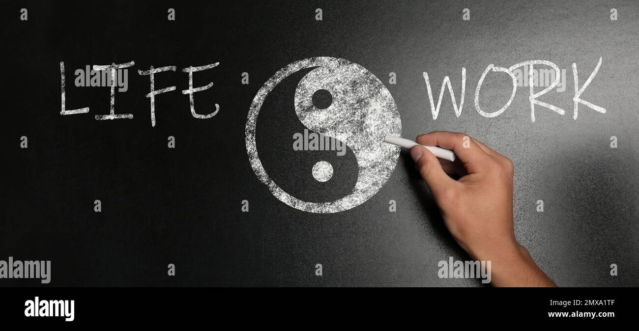 Work-life balance concept. Woman drawing on chalkboard, closeup Stock ...