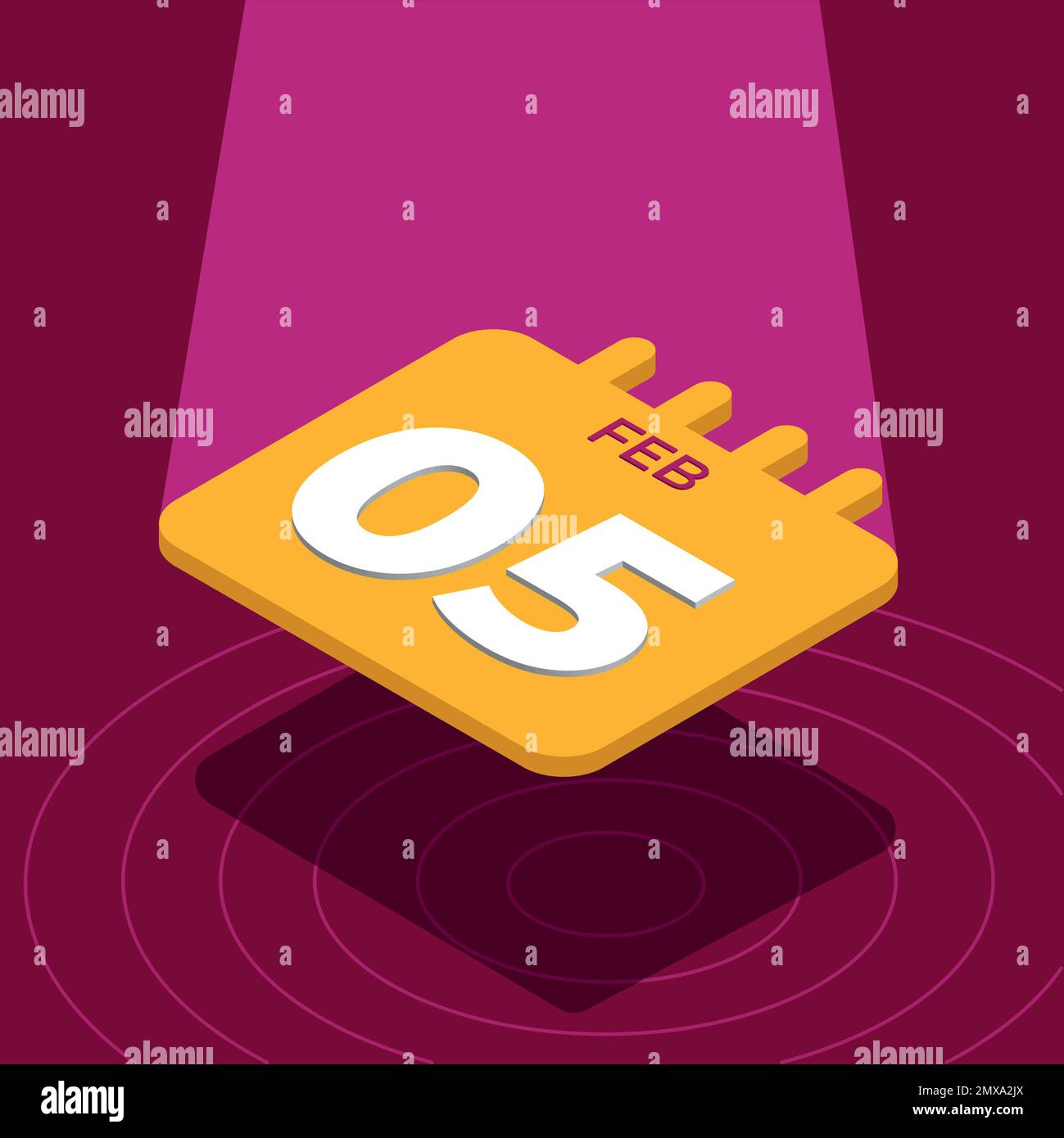 Yellow Febuary February 5th - Yellow 3D calendar floating with spotlight Stock Vector ...