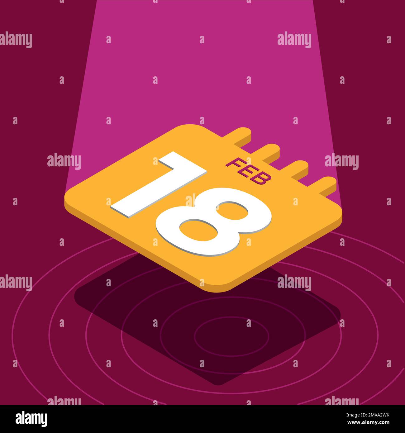 February 18th Yellow 3D calendar floating with spotlight Stock Vector February 18th Yellow 3D calendar floating with spotlight Stock Vector