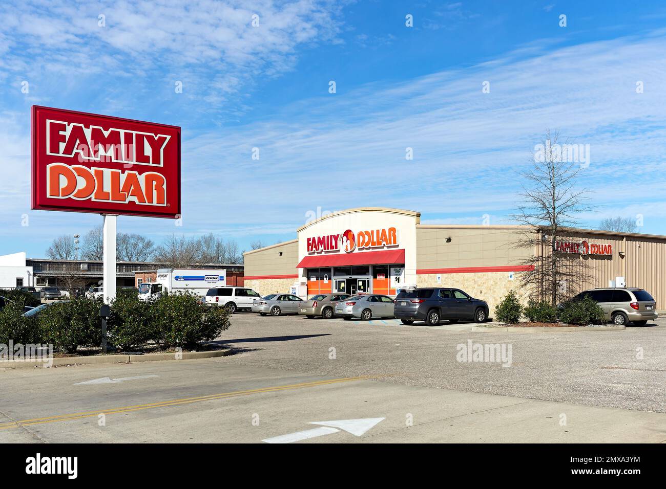 Family Dollar, a discount retail store, front exterior, with the
